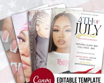 4th of July Beauty Flyer Template: Editable Canva Promo (Digital Download)