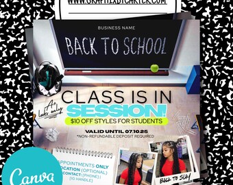 Back to School Hair Stylist Flyer – Editable Canva Template for Beauty Professionals