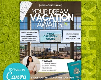Editable Travel Agent Flyer Template: Vacation & Tour Promotion (Canva Template, 8.5x11")