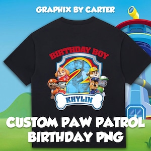 Custom Paw Patrol Birthday PNG with Photo: Personalized Shirt Design (Digital Download)