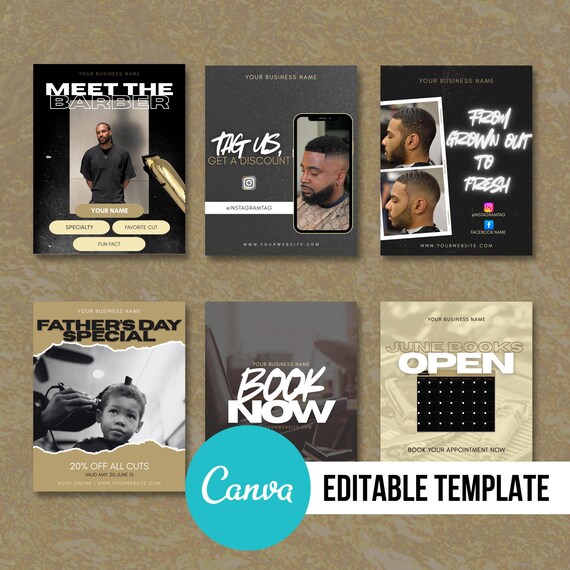 Editable Barbershop Social Media Templates | Canva Bundle for Barbers, Stylists & Grooming Brands