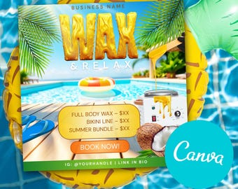 Editable Summer Waxing Flyer Template: Esthetician Canva Promo (Digital Download)