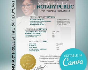 Bewerkbare prijslijstsjabloon notaris | Canva-ontwerp (directe download)