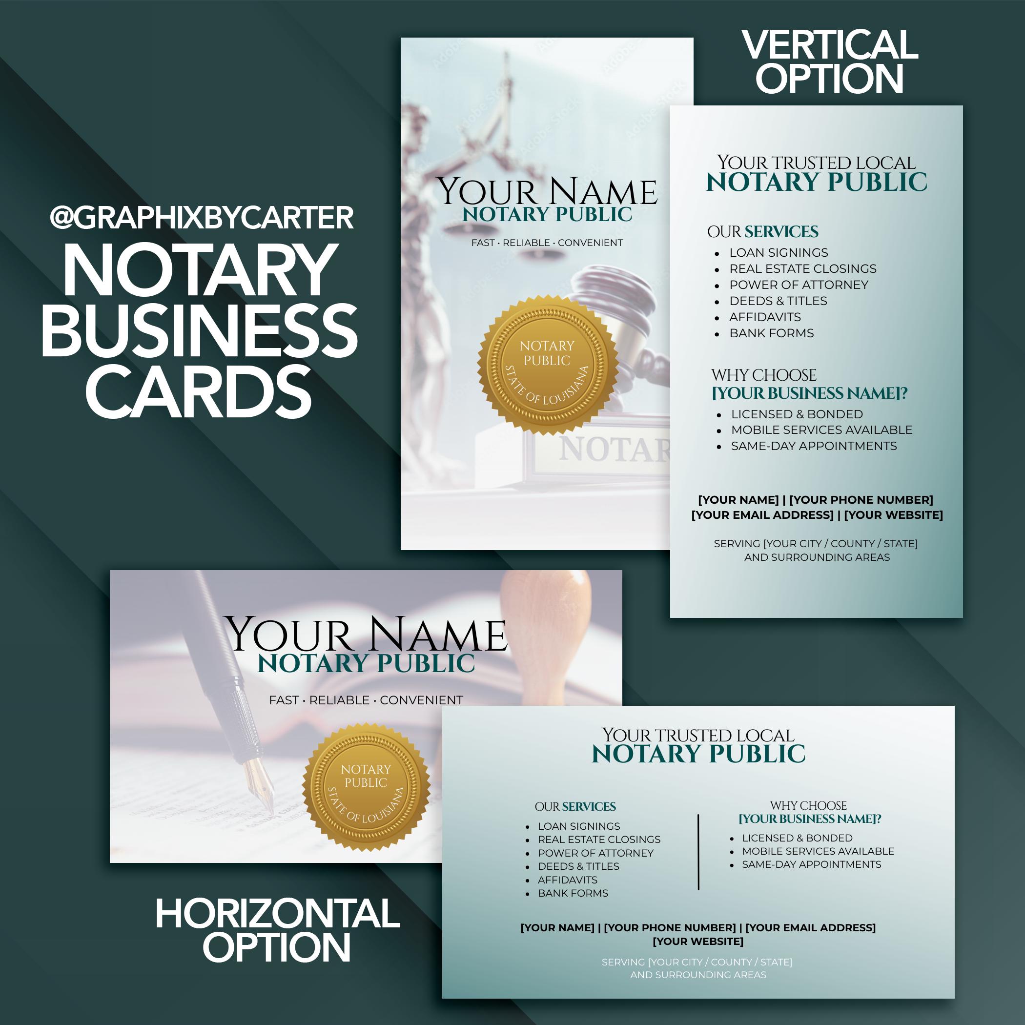Editable Notary Public Business Card Template Vertical & Horizontal