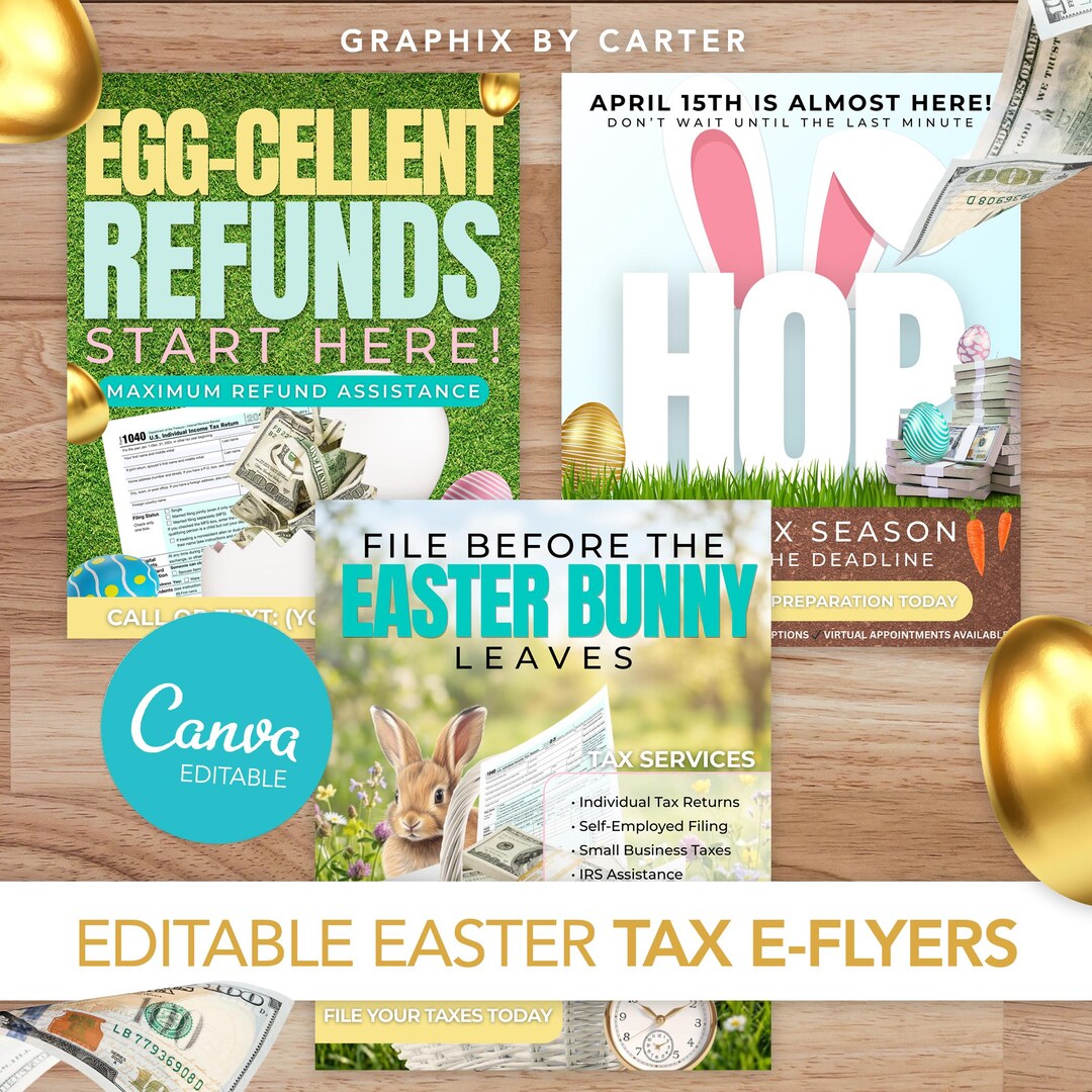 Editable Easter Tax Flyer Bundle | Tax Preparer Marketing | Refund ...