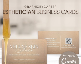 Editable Esthetician Business Card Template: Vertical & Horizontal Canva Design