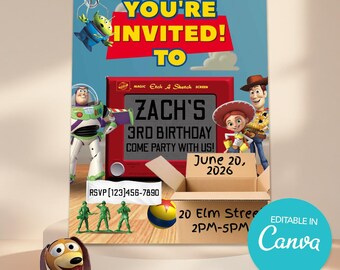 Toy Story Birthday Invitation, Editable Canva Template, Buzz Lightyear Woody Party (Digital Download)