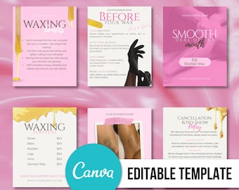 Waxing Business Instagram Templates: Esthetician Content (Canva Editable)