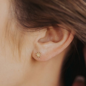 14K Gold Star Earrings, Gold Earrings Star, Star Earrings Stud, Summer Beach Earrings, Minimal Earrings, Minimalist, Teacher Earrings image 1