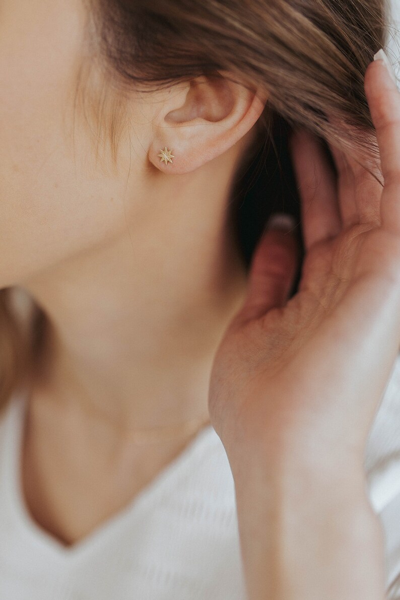 14K Gold Star Earrings, Gold Earrings Star, Star Earrings Stud, Summer Beach Earrings, Minimal Earrings, Minimalist, Teacher Earrings image 3