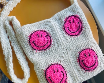 Smiley Face Crochet Crossbody Bag