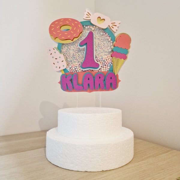 Décoration de gâteau à la crème glacée et aux beignets, garniture de gâteau personnalisée, anniversaire d'enfant, été