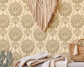 Soft Yellow Damask Peel And Stick Wallpaper Baroqu Self Adhesive Victorian Self Sticking Antique Peeland Stick Vintage Damask Wallpaper