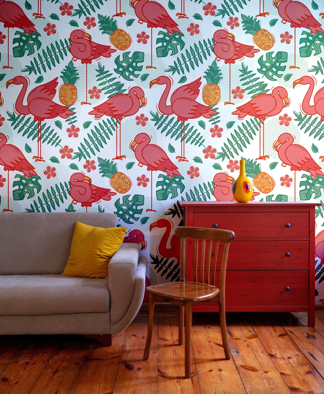 Pink Flamingo Wallpaper for Baby Room Flower Self Adhesive Etsy