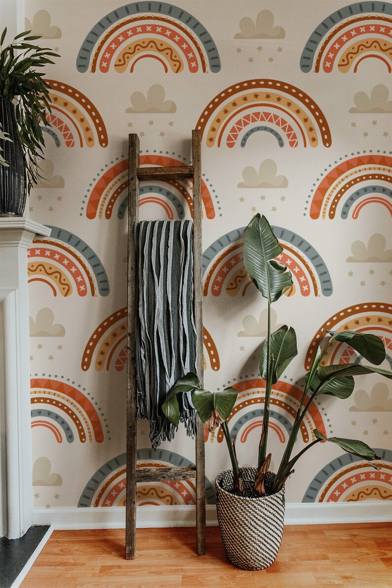 Buy Orange Bohemian Rainbow Wallpaper Nursery Self Adhesive Wallpaper