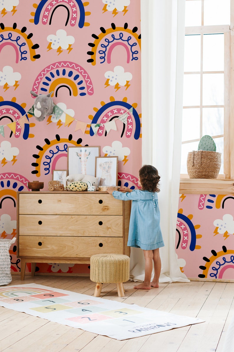 Buy Pink Rainbow Wallpaper Nursery Self Adhesive Wallpaper Pink Baby