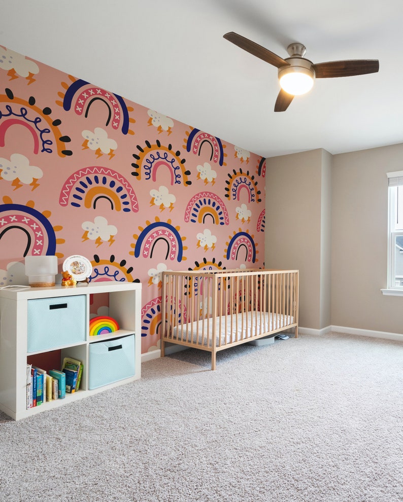 Buy Pink Rainbow Wallpaper Nursery Self Adhesive Wallpaper Pink Baby