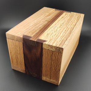 Large Oak Puzzle Box, Duel Colored Wooden Puzzle Box, Secret opening Oak Box with PLA liner