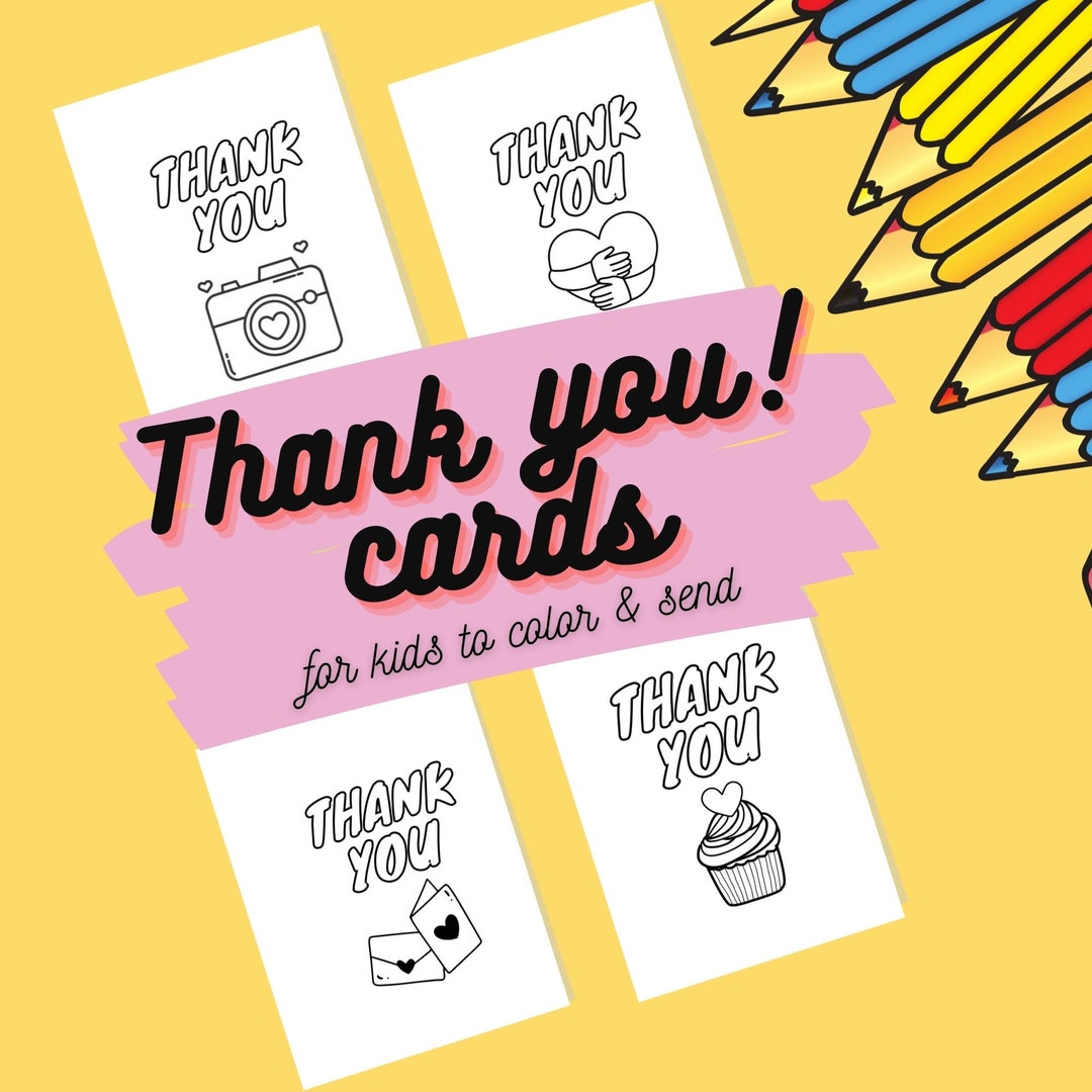 Printable thank you cards for kids to color send perfect for etsy