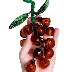 Vintage Hand-Blown Glass Grapes in Auburn with Green Glass Leaves