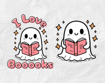 Clipart d'Halloween fantôme lisant un livre Kawaii mignon Booktok PNG halloween bibliothécaire fantôme png amoureux des livres clipart rose Halloween