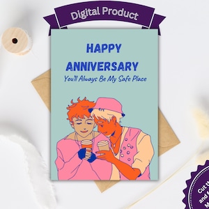 Stampabile Gay Felice Anniversario Sarai Sempre Il Mio Posto Sicuro, LGBTQ Card, Biglietto Fidanzato, Biglietto Marito, Biglietto Romantico, Ti Amo, Carino,