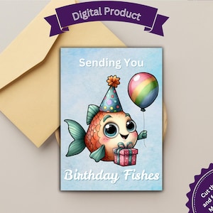 Tarjeta de cumpleaños imprimible Tarjeta de cumpleaños de pesca Tema de pescado Tarjeta de cumpleaños linda para nieto Cumpleaños de nieto Cumpleaños de nieta Acuarela