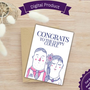 Printable card Congrats to the Happy Couple Wedding Card Engagement Card Cute Just married For the Lucky Couple Remarried Card Print at Home