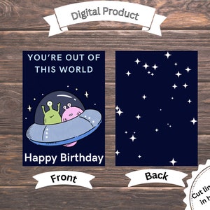 Carte d'anniversaire extraterrestre imprimable Vous êtes d'un extraterrestre, carte d'ovni sur le thème de l'espace avec extraterrestres à imprimer à la maison, carte d'anniversaire extraterrestre à faire soi-même