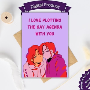 Printable Anime I Love Plotting the Gay Agenda With You, Girlfriend Card, Wife Card, Lesbian Card, LGBTQ Card, Romantic Card, Valentine Card