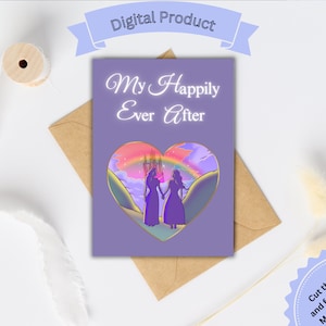 Tarjeta imprimible Mi cuento de hadas lésbico feliz para siempre, tarjeta LGBTQ, tarjeta romántica, tarjeta de San Valentín, Te amo, tarjeta lésbica Pareja LGBTQ DIY