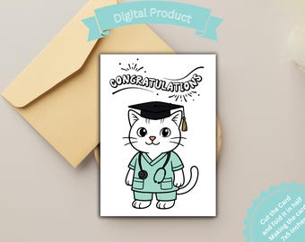 Printable Veterinarian Graduation Card Vet Tech Cat Veterinary School Student Vet Appreciation Card animal doctor card Nurse Graduation DIY