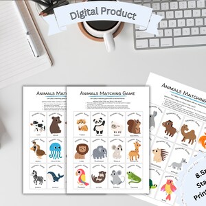 Printable Matching Game 3 pages, Animal Themed, Game For Kids, Printable For Kids, Cute Matching Game, Kids Game, Kids Activity, Learning,