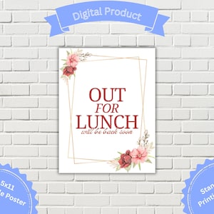 Printable Sign Out For Lunch Will Be Back Soon, Business Sign, Simple Sign, Print at Home, Standard Printing Paper Size, 8.5x11, Lunch Break