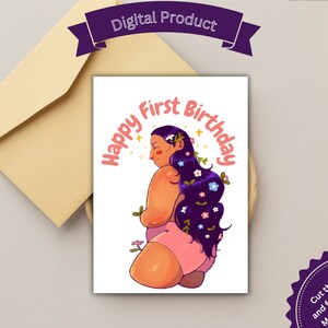 Printable Birthday Card, Happy First Birthday, Trans Card, Trans Woman, Trans Female, First Birthday as a Trans Woman, Trans Art Transgender