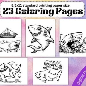 25 printable Cute Shark Coloring Pages Shark Coloring Pages for Kids and Adult Sea Life Coloring Pages Ocean Coloring Page Vacation Coloring