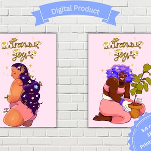 printable poster 4 trans joy posters, Trans Art, Trans Wall Art, Trans Female, Trans Woman, Flowers, Transgender, LGBTQ Art, Trans Support,