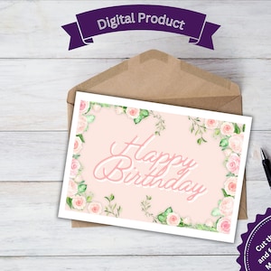 Carte d'anniversaire à imprimer, Fleurs, Floral, Girlie, Pour maman, Pour soeur, Pour tante, Pour grand-mère, Pour fille, Pour petite fille