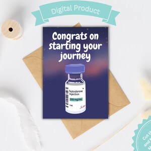 Tarjeta imprimible: ¡Felicidades por comenzar tu viaje! Hombre trans, transgénero, comenzando con testosterona, apoyando a un hijo trans (FTM)