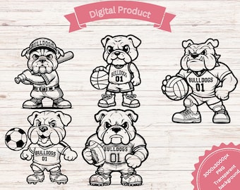 Bulldog Mascot Outlines School Sports PNG Digital Download 3000x3000px Clipart for Volleyball Basketball soccer Football and Baseball Cute