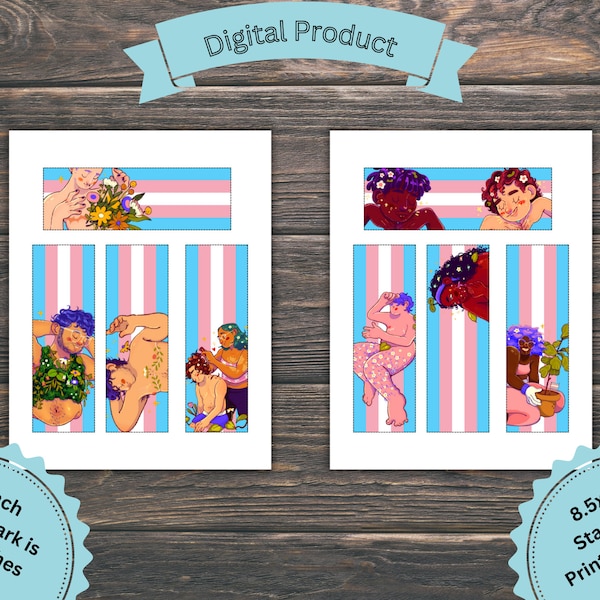 16 Printable Trans Art Book Marks, Tran Man, Trans Woman, Trans Female, Trans Male, Trans Couple, Cute Bookmarks, Trans Flag, LGBTQ, Friend