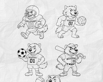 Wolverine Maskottchen umreißt Schule Sport PNG Clipart Fußball, Football, Vollyball, Basketball, Baseball, High School Grundschule Maskottchen