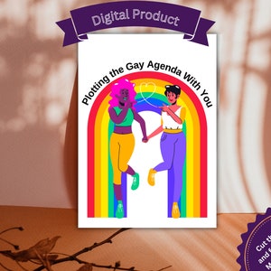 Printable Cute I Love Plotting the Gay Agenda With You, Girlfriend Card, Wife Card, Lesbian Card, LGBTQ Card, Romantic Card, Valentine Card