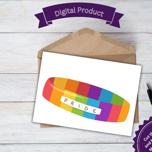 Tarjeta LGBTQ imprimible, tarjeta de aliento con pulsera del orgullo, tarjeta de felicitación, mes del orgullo, aliado LGBTQ, pensando en ti, tarjeta de apoyo arcoíris DIY