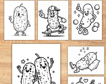 25 druckbare Pickle Malseiten, süßes, gemütliches Pickle-Malbuch, Kawaii-Pickle-Färbung, entspannende Aktivität für Erwachsene und Kinder, Stressabbau