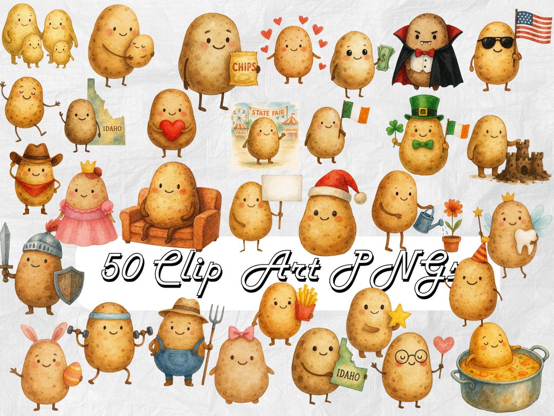 Watercolor Happy Potato Clip Art Pngs Potato Bundle Cute Vegetable Png ...