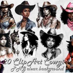 20 Melanin Cowgirls Clipart PNG Acquerello Cowgirl Afroamericane Cowgirl Afroamericane Western Rodeo Queen POC Clip Art