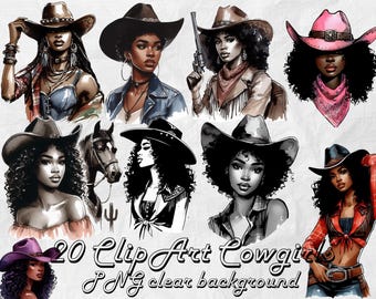 20 Melanin Cowgirls Clipart PNG Watercolor Cowgirl African American Cowgirls African American Western Rodeo Queen POC Clip Art