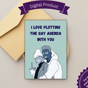 Printable Anime Theme I Love Plotting the Gay Agenda With You, LGBTQ Card, LGBTQ Encouragement, Romantic Card, Valentines Card, Cute Card,