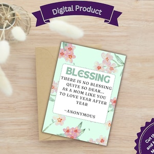 Druckbare Muttertagskarte Mama Geburtstagskarte Segen Gedicht für Mama Ich liebe dich Blumen Einfache Karte DIY Grußkarte Sofort Download Druck